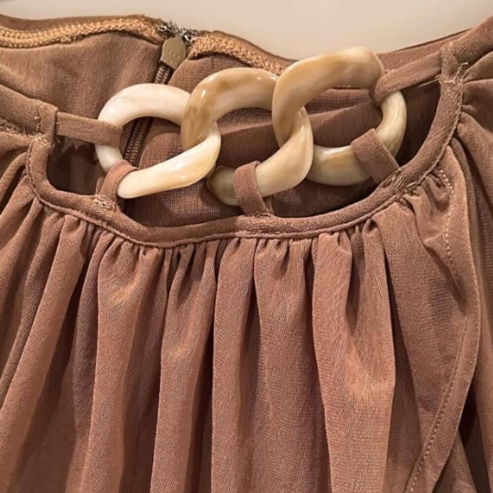 L'Academie Brown Ruched Skirt euro summer resort wear sz small night out daytime - Picture 2 of 5